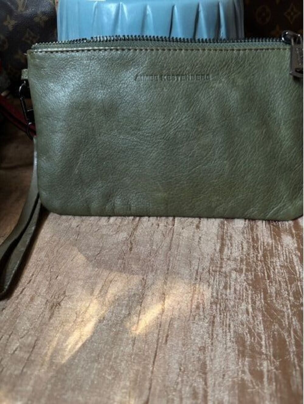Aimee Kestenberg Leather Phone Charger Clutch. (Green)